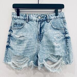 Blue Age Light Acid Wash High Rise Distressed Denim Jean Shorts - Small